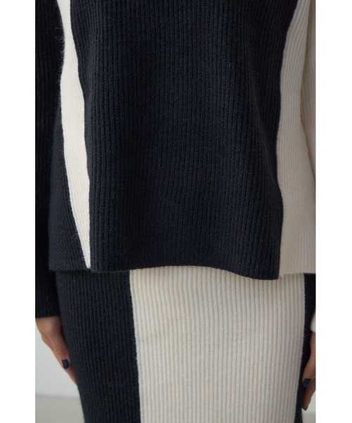 AZUL by moussy(アズールバイマウジー)の「バイカラーハイネックニットトップス(ニット/セーター・レディース・ブラック/モカ/グレー・FREE)」の14枚目の写真