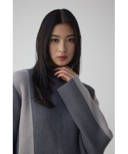 AZUL by moussy(アズールバイマウジー)の「バイカラーハイネックニットトップス(ニット/セーター・レディース・ブラック/モカ/グレー・FREE)」の17枚目の写真