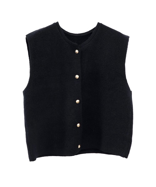 ISOOK(アイスー)の「ボタンニットベスト(eri. select) / 金ボタン クルーネック ラウンドネック Uネック ミドル丈 無地 黒 ブラック(ベスト・レディース・ブラック・FREE)」の10枚目の写真