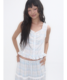 Lace Check Blouse Pale Blue