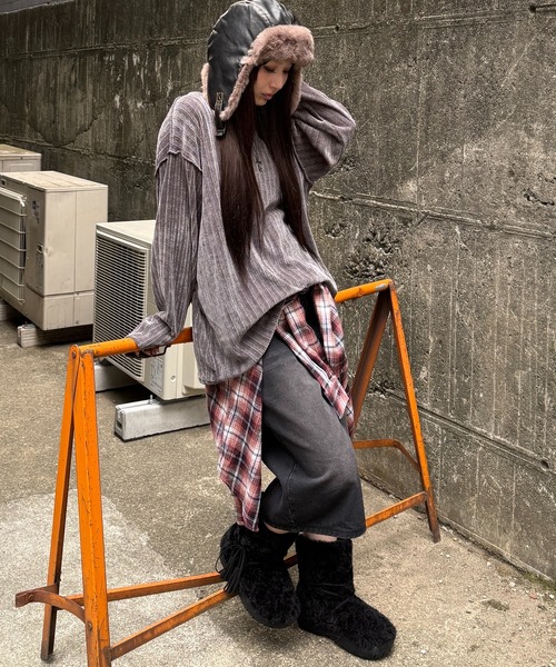 Figments(フィグメンツ)の「ベロアモールオーバートップ(Tシャツ/カットソー・レディース・グレー/ブラック・FREE)」の12枚目の写真