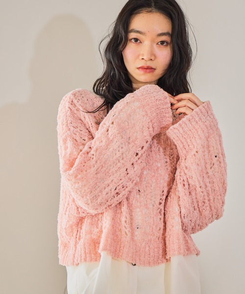 mysty woman（ミスティウーマン）の「ループヤーン透かしニット 643369（ニット/セーター・レディース・ピンク/ネイビー/グレー/アイボリー・FREE）」の4枚目の写真