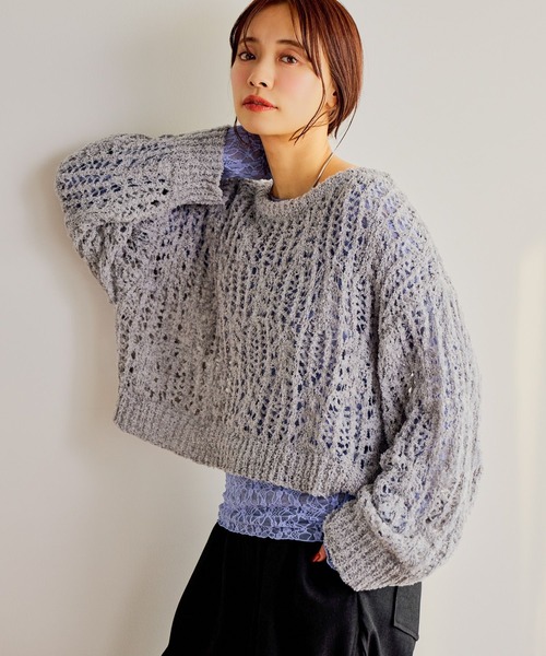 mysty woman（ミスティウーマン）の「ループヤーン透かしニット 643369（ニット/セーター・レディース・ピンク/ネイビー/グレー/アイボリー・FREE）」の8枚目の写真