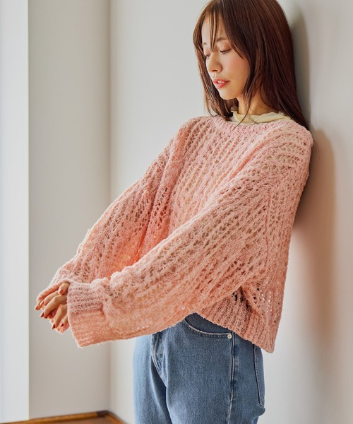 mysty woman（ミスティウーマン）の「ループヤーン透かしニット 643369（ニット/セーター・レディース・ピンク/ネイビー/グレー/アイボリー・FREE）」の10枚目の写真