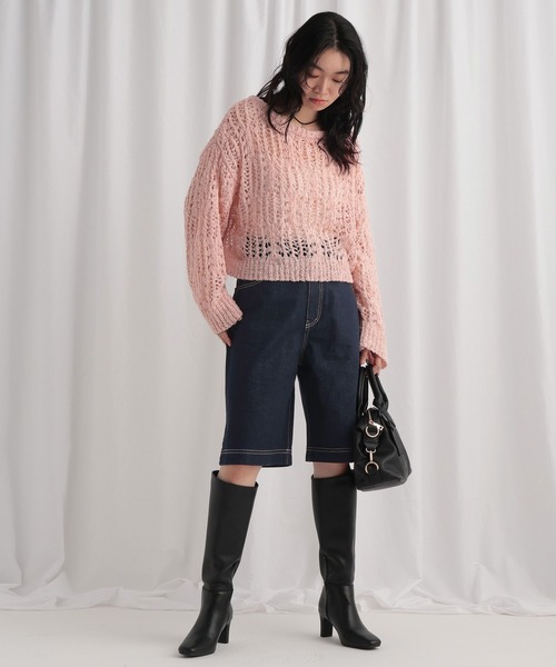 mysty woman（ミスティウーマン）の「ループヤーン透かしニット 643369（ニット/セーター・レディース・ピンク/ネイビー/グレー/アイボリー・FREE）」の12枚目の写真