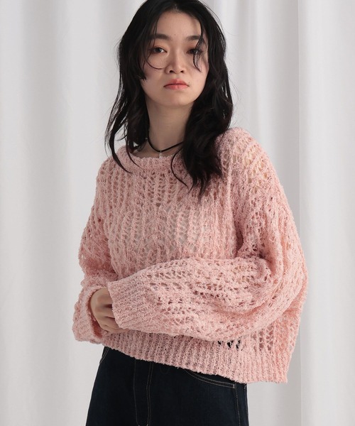 mysty woman（ミスティウーマン）の「ループヤーン透かしニット 643369（ニット/セーター・レディース・ピンク/ネイビー/グレー/アイボリー・FREE）」の13枚目の写真