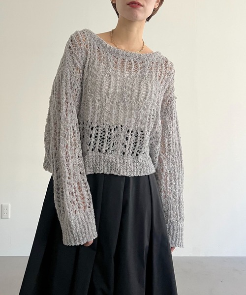 mysty woman（ミスティウーマン）の「ループヤーン透かしニット 643369（ニット/セーター・レディース・ピンク/ネイビー/グレー/アイボリー・FREE）」の17枚目の写真