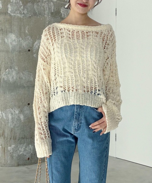 mysty woman（ミスティウーマン）の「ループヤーン透かしニット 643369（ニット/セーター・レディース・ピンク/ネイビー/グレー/アイボリー・FREE）」の19枚目の写真