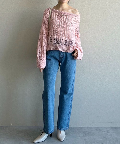 mysty woman（ミスティウーマン）の「ループヤーン透かしニット 643369（ニット/セーター・レディース・ピンク/ネイビー/グレー/アイボリー・FREE）」の20枚目の写真