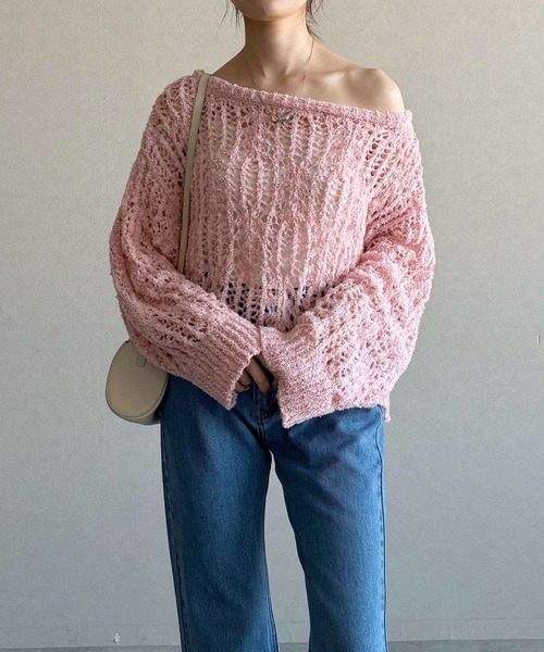 mysty woman（ミスティウーマン）の「ループヤーン透かしニット 643369（ニット/セーター・レディース・ピンク/ネイビー/グレー/アイボリー・FREE）」の21枚目の写真