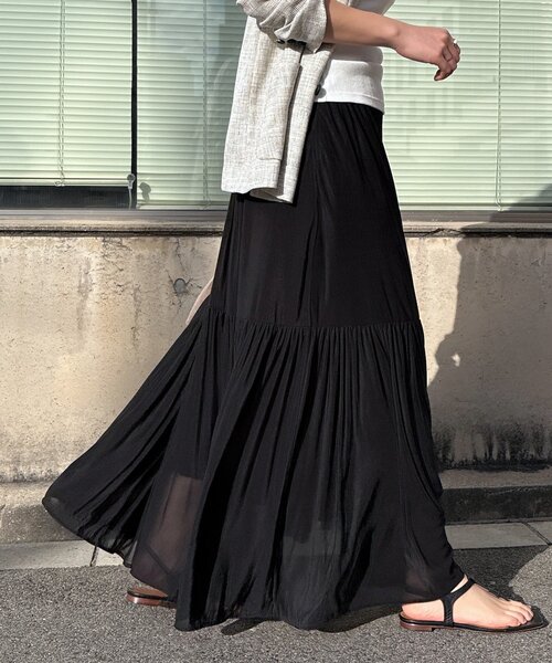 DouDou（ドゥドゥ）の「エアリーギャザースカート（スカート・レディース・ブラック/カーキ/ホワイト・FREE/TM）」の2枚目の写真