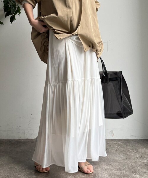 DouDou（ドゥドゥ）の「エアリーギャザースカート（スカート・レディース・ブラック/カーキ/ホワイト・FREE/TM）」の20枚目の写真