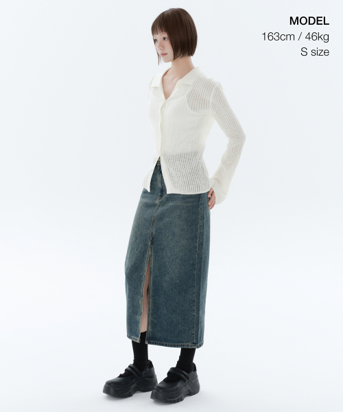 MUSINSA STANDARD WOMAN（ムシンサスタンダードウーマン）の「ウィメンズフロントスリットデニムロングスカート[ラスティブルー]（スカート・レディース・その他・SMALL/MEDIUM/LARGE/X-SMALL）」の2枚目の写真
