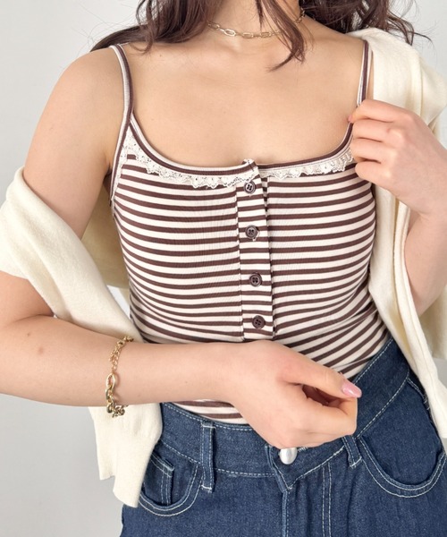 SOLLON.(ソルロン)の「【カップ付き】レースヘンリーネックキャミソール(キャミソール・レディース・パープル系その他/グレー系その他/ブラウン系その他/ブラック系その他/グレー/ブラック/ホワイト/ブラウン・FREE)」の7枚目の写真