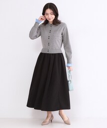 OPAQUE.CLIP | ポロ襟ニットドッキングフレアワンピース【洗濯機OK】(ワンピース)