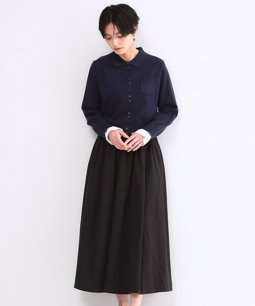 OPAQUE.CLIP(オペークドットクリップ)の「ポロ襟ニットドッキングフレアワンピース【洗濯機OK】(ワンピース・レディース・ネイビー系4/グレー系4・36/40/38)」の2枚目の写真