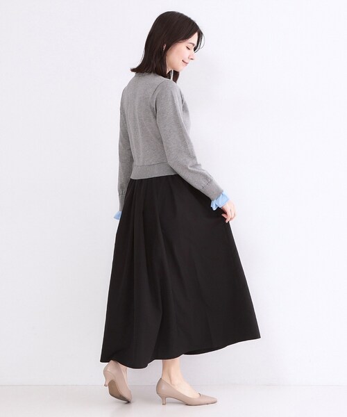 OPAQUE.CLIP(オペークドットクリップ)の「ポロ襟ニットドッキングフレアワンピース【洗濯機OK】(ワンピース・レディース・ネイビー系4/グレー系4・36/40/38)」の5枚目の写真