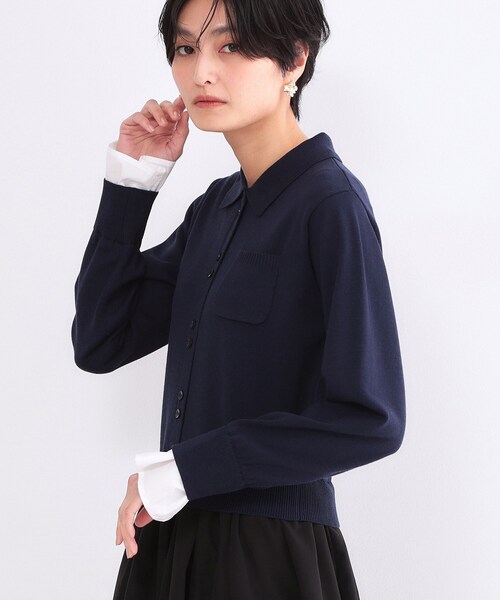 OPAQUE.CLIP(オペークドットクリップ)の「ポロ襟ニットドッキングフレアワンピース【洗濯機OK】(ワンピース・レディース・ネイビー系4/グレー系4・36/40/38)」の7枚目の写真