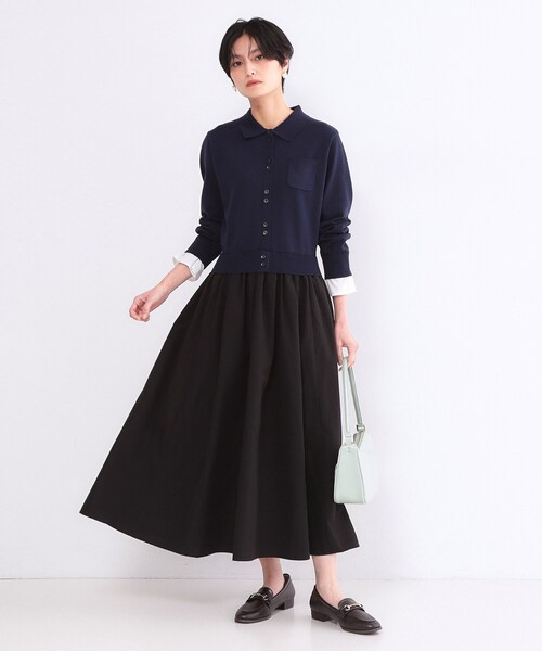 OPAQUE.CLIP(オペークドットクリップ)の「ポロ襟ニットドッキングフレアワンピース【洗濯機OK】(ワンピース・レディース・ネイビー系4/グレー系4・36/40/38)」の8枚目の写真