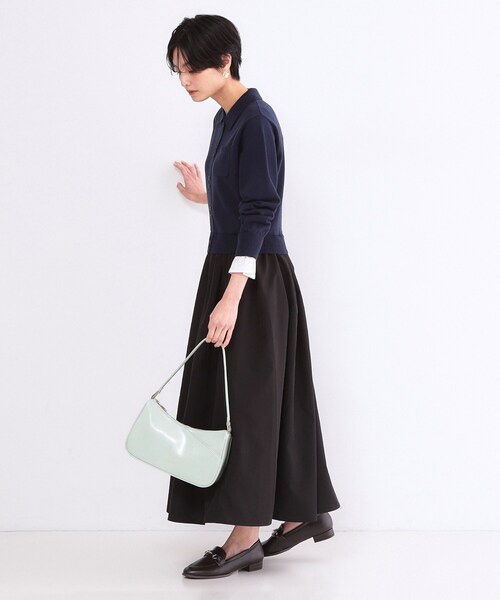 OPAQUE.CLIP(オペークドットクリップ)の「ポロ襟ニットドッキングフレアワンピース【洗濯機OK】(ワンピース・レディース・ネイビー系4/グレー系4・36/40/38)」の9枚目の写真