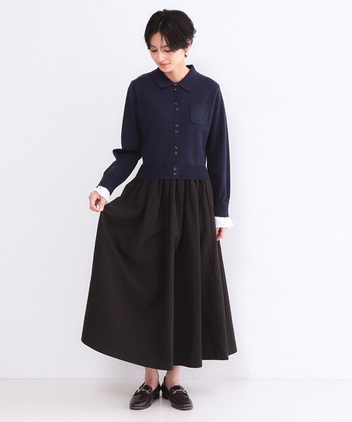 OPAQUE.CLIP(オペークドットクリップ)の「ポロ襟ニットドッキングフレアワンピース【洗濯機OK】(ワンピース・レディース・ネイビー系4/グレー系4・36/40/38)」の11枚目の写真