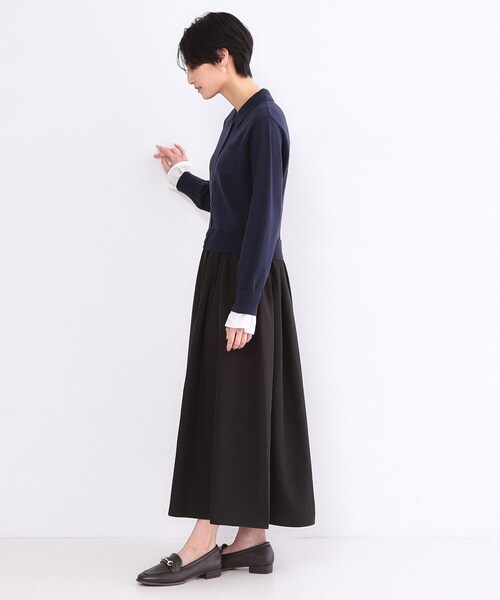 OPAQUE.CLIP(オペークドットクリップ)の「ポロ襟ニットドッキングフレアワンピース【洗濯機OK】(ワンピース・レディース・ネイビー系4/グレー系4・36/40/38)」の12枚目の写真