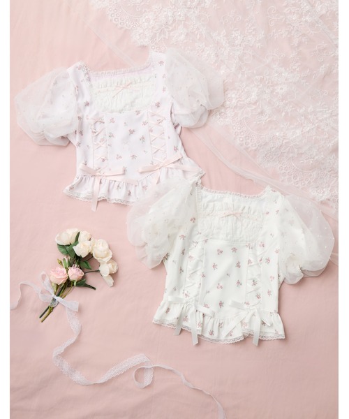 mellfy memory（メルフィーメモリー）の「Love to doll baby rose blouse（シャツ/ブラウス・レディース・ピンク/ホワイト・FREE）」の4枚目の写真
