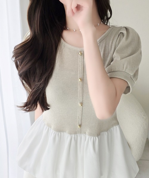 mily bilet(ミウィビレット)の「【mily bilet】きゅんとする華奢見えシルエット。袖タックラメ混テレコリブ×異素材バルーントップス(半袖)(Tシャツ/カットソー・レディース・ピンク/アイボリー/ブラック・LARGE/MEDIUM/SMALL/X-LARGE)」の8枚目の写真