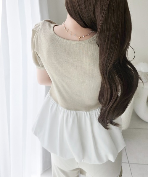 mily bilet(ミウィビレット)の「【mily bilet】きゅんとする華奢見えシルエット。袖タックラメ混テレコリブ×異素材バルーントップス(半袖)(Tシャツ/カットソー・レディース・ピンク/アイボリー/ブラック・LARGE/MEDIUM/SMALL/X-LARGE)」の14枚目の写真