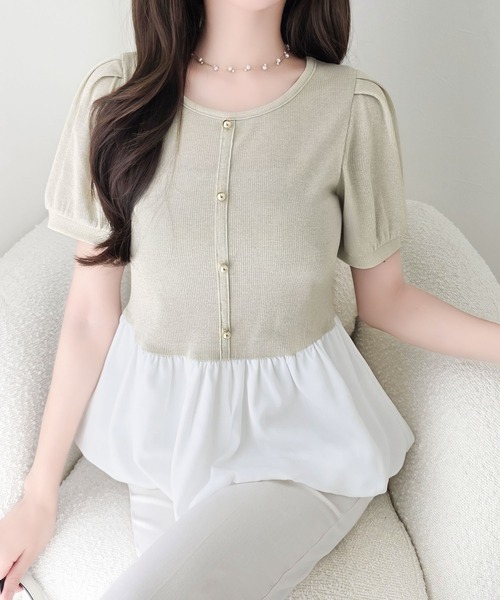 mily bilet(ミウィビレット)の「【mily bilet】きゅんとする華奢見えシルエット。袖タックラメ混テレコリブ×異素材バルーントップス(半袖)(Tシャツ/カットソー・レディース・ピンク/アイボリー/ブラック・LARGE/MEDIUM/SMALL/X-LARGE)」の15枚目の写真