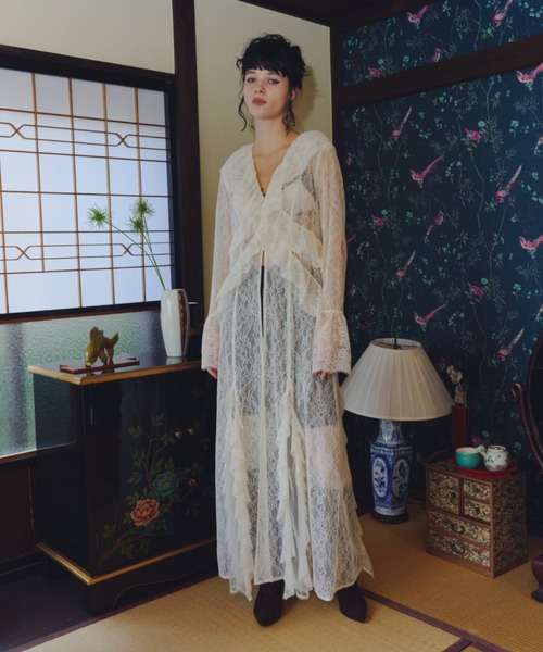 ラッフルレースガウンレイヤードドレス / ruffle lace gown layered
