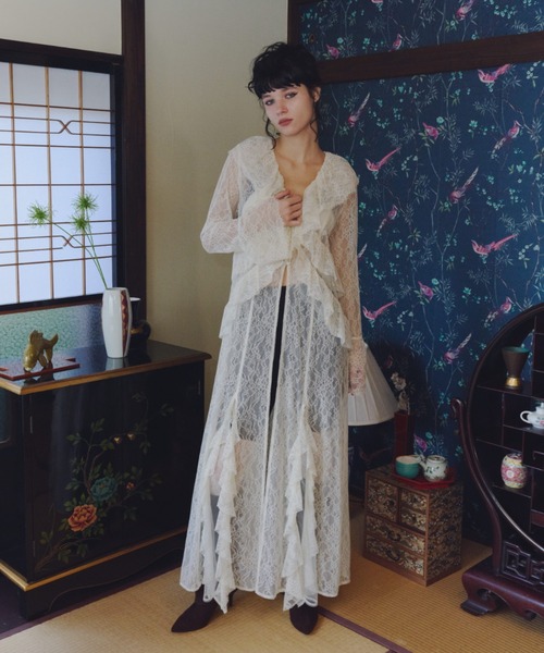 ラッフルレースガウンレイヤードドレス / ruffle lace gown layered