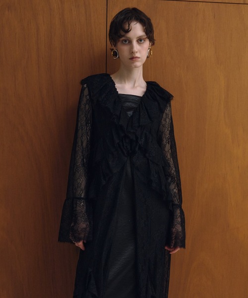 ラッフルレースガウンレイヤードドレス / ruffle lace gown layered