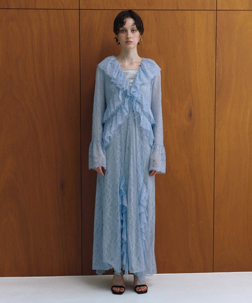 ラッフルレースガウンレイヤードドレス / ruffle lace gown layered