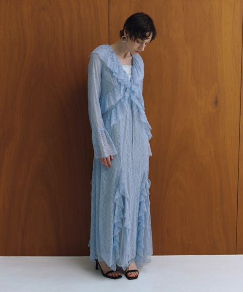 ラッフルレースガウンレイヤードドレス / ruffle lace gown layered