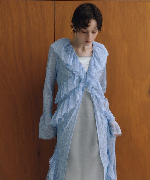 ラッフルレースガウンレイヤードドレス / ruffle lace gown layered