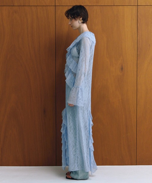 ラッフルレースガウンレイヤードドレス / ruffle lace gown layered