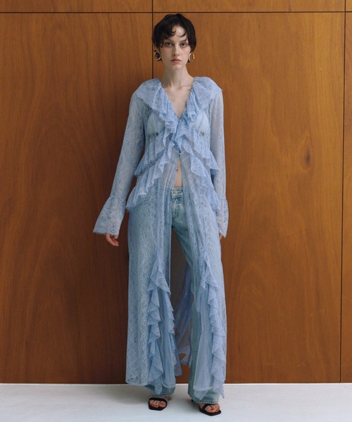 ラッフルレースガウンレイヤードドレス / ruffle lace gown layered