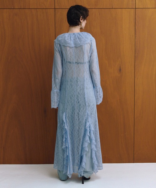 ラッフルレースガウンレイヤードドレス / ruffle lace gown layered