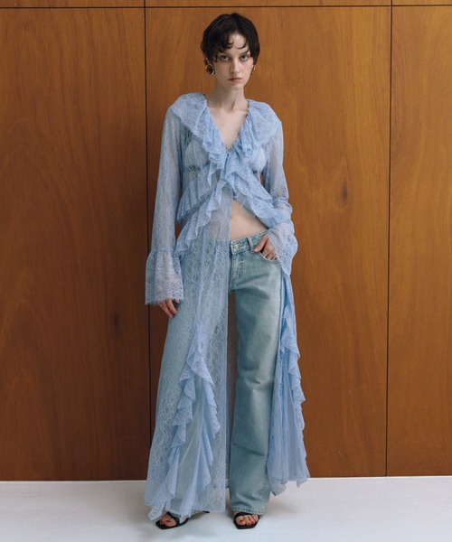 ラッフルレースガウンレイヤードドレス / ruffle lace gown layered
