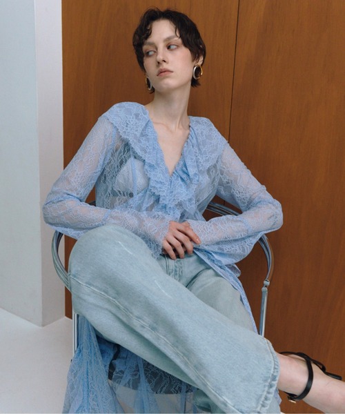 ラッフルレースガウンレイヤードドレス / ruffle lace gown layered