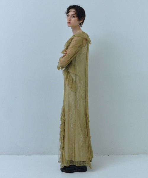 ANDRESD（アンドレスド）の「ラッフルレースガウンレイヤードドレス / ruffle lace gown layered  dress（ドレス・レディース・ブルー/マスタード/アイボリー/ブラック・M/S/L）」の6枚目の写真