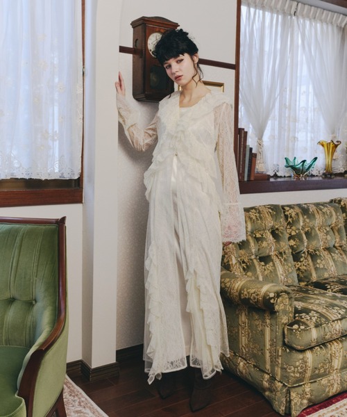 ラッフルレースガウンレイヤードドレス / ruffle lace gown layered