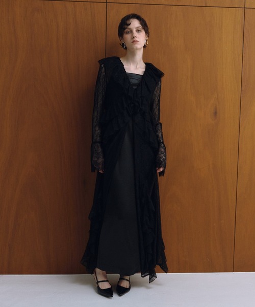 ラッフルレースガウンレイヤードドレス / ruffle lace gown layered
