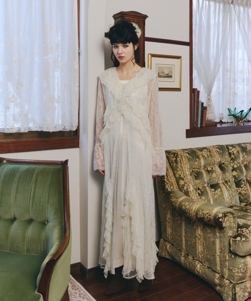 ラッフルレースガウンレイヤードドレス / ruffle lace gown layered