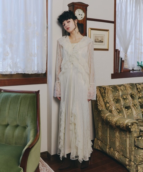 ラッフルレースガウンレイヤードドレス / ruffle lace gown layered