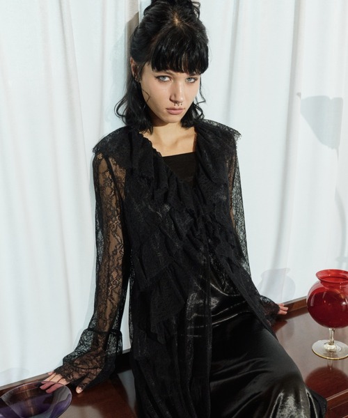 ラッフルレースガウンレイヤードドレス / ruffle lace gown layered