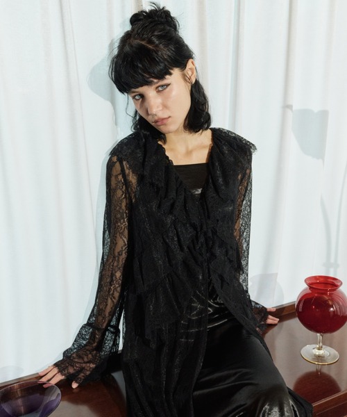 ラッフルレースガウンレイヤードドレス / ruffle lace gown layered