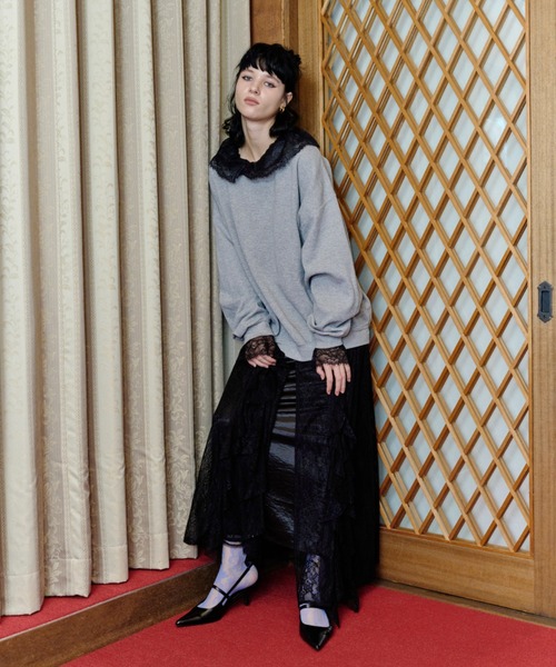 ラッフルレースガウンレイヤードドレス / ruffle lace gown layered