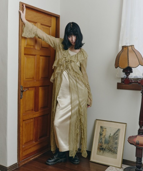 ラッフルレースガウンレイヤードドレス / ruffle lace gown layered